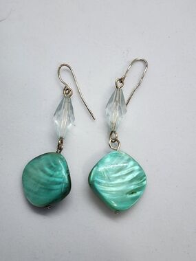 ✨️ 5 For 25 ✨️Green Mother-of-Pearl Drop Earrings with Crystal Accent